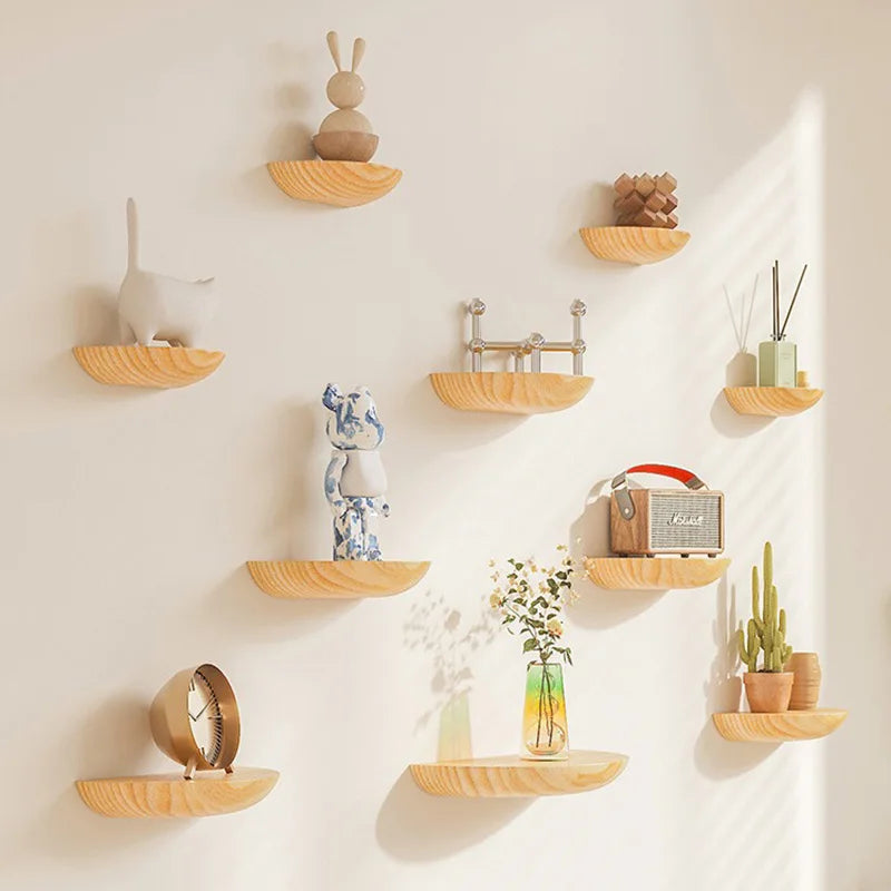 Solid Wooden Semicircle Wall Shelves