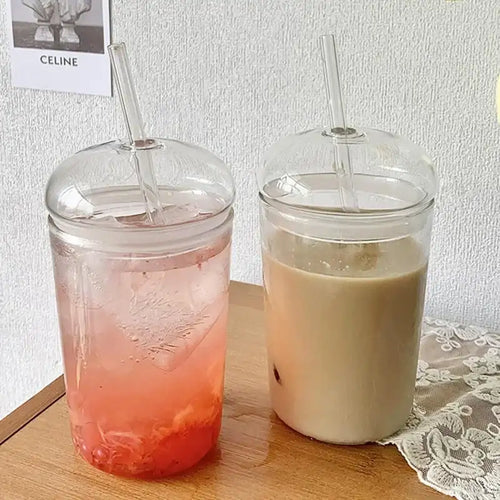 450ML Drinking Glasses with Dome Lids and Glass Straw